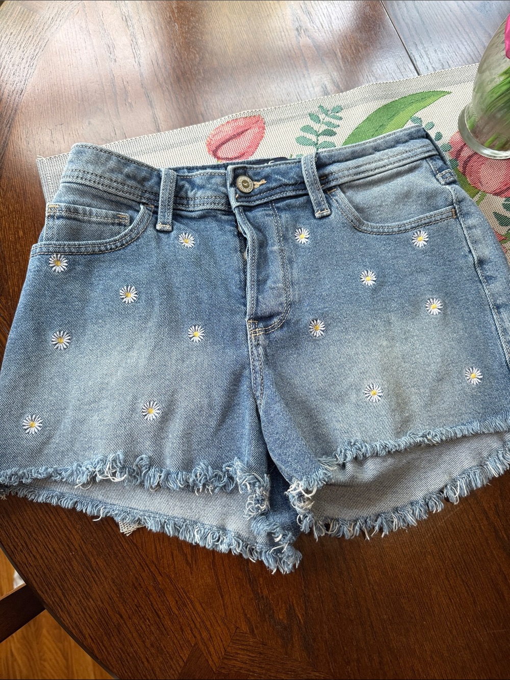Hollister Light Blue Daisy Embroidered Denim Shorts